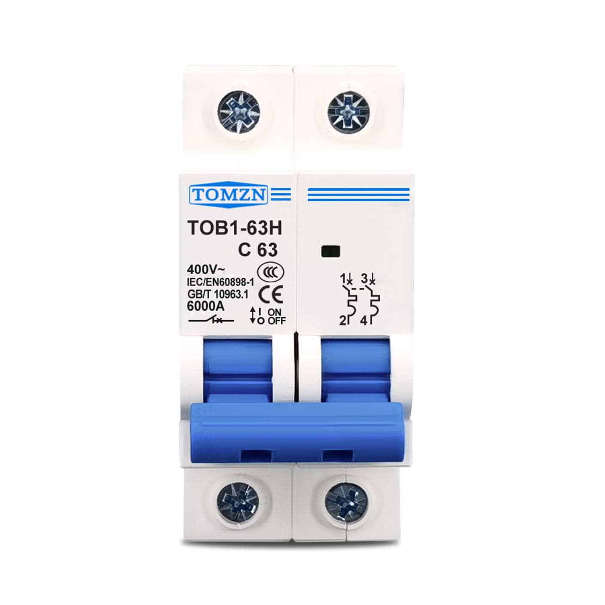 TOMZN TOB1-63H 63A 2P AC MCB – C-Type Miniature Circuit Breaker